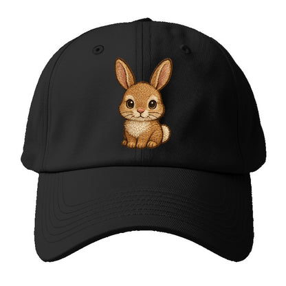 Baby Rabbit - long ears, fluffy white tail, pink nose, large brown eyes, - Baseball Cap - Black