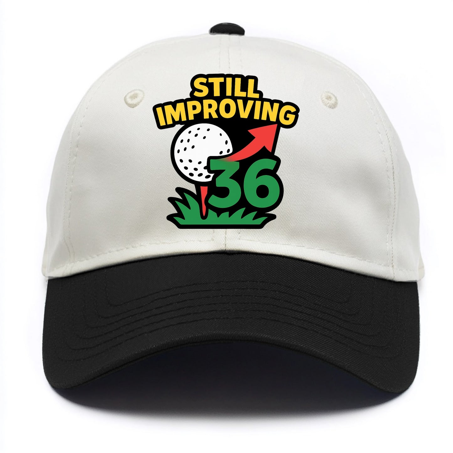 Handicap number getting higher with arrow - "Still Improving" - optimistic handicap - Two Tone Cap - Black