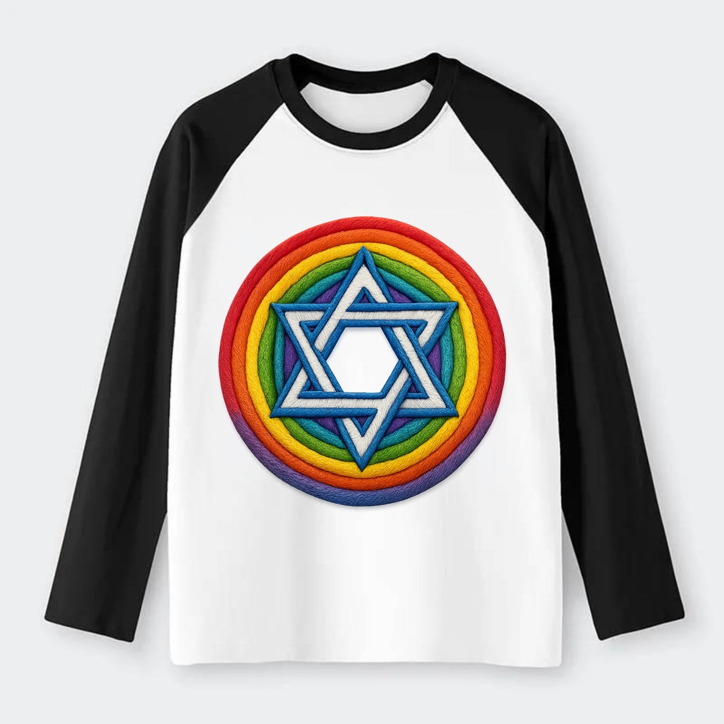 Star of David  - Raglan Long Sleeve T-Shirt - Black