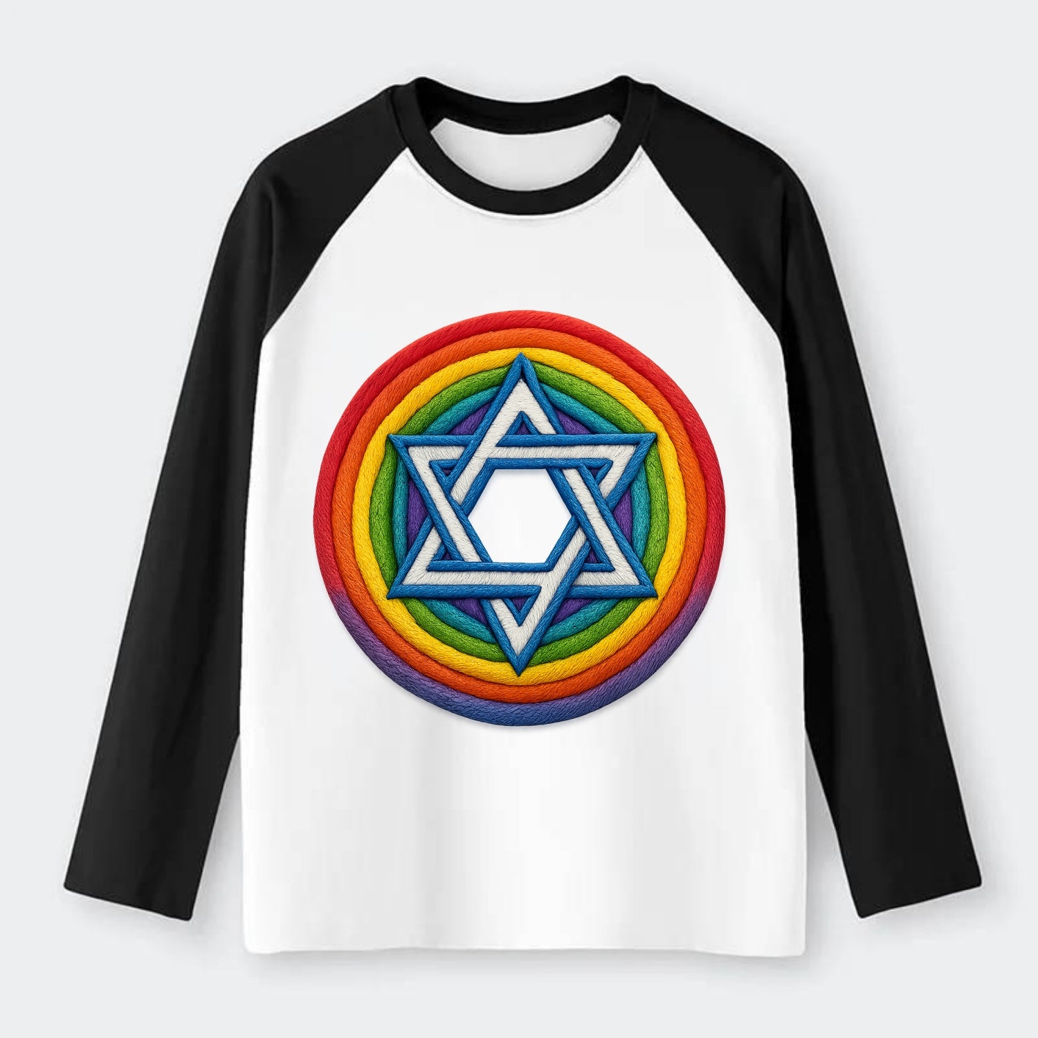 Star of David  - Raglan Long Sleeve T-Shirt - Black