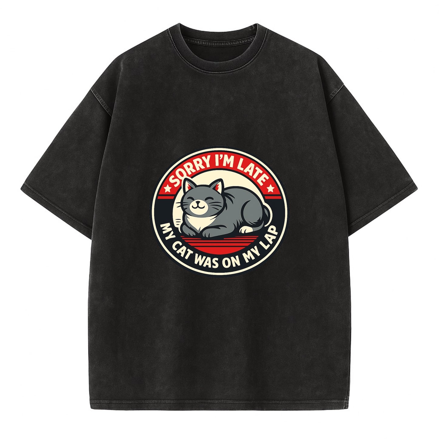 Charming Cat Loaf Excuse Emblem - Vintage T-shirt - Black