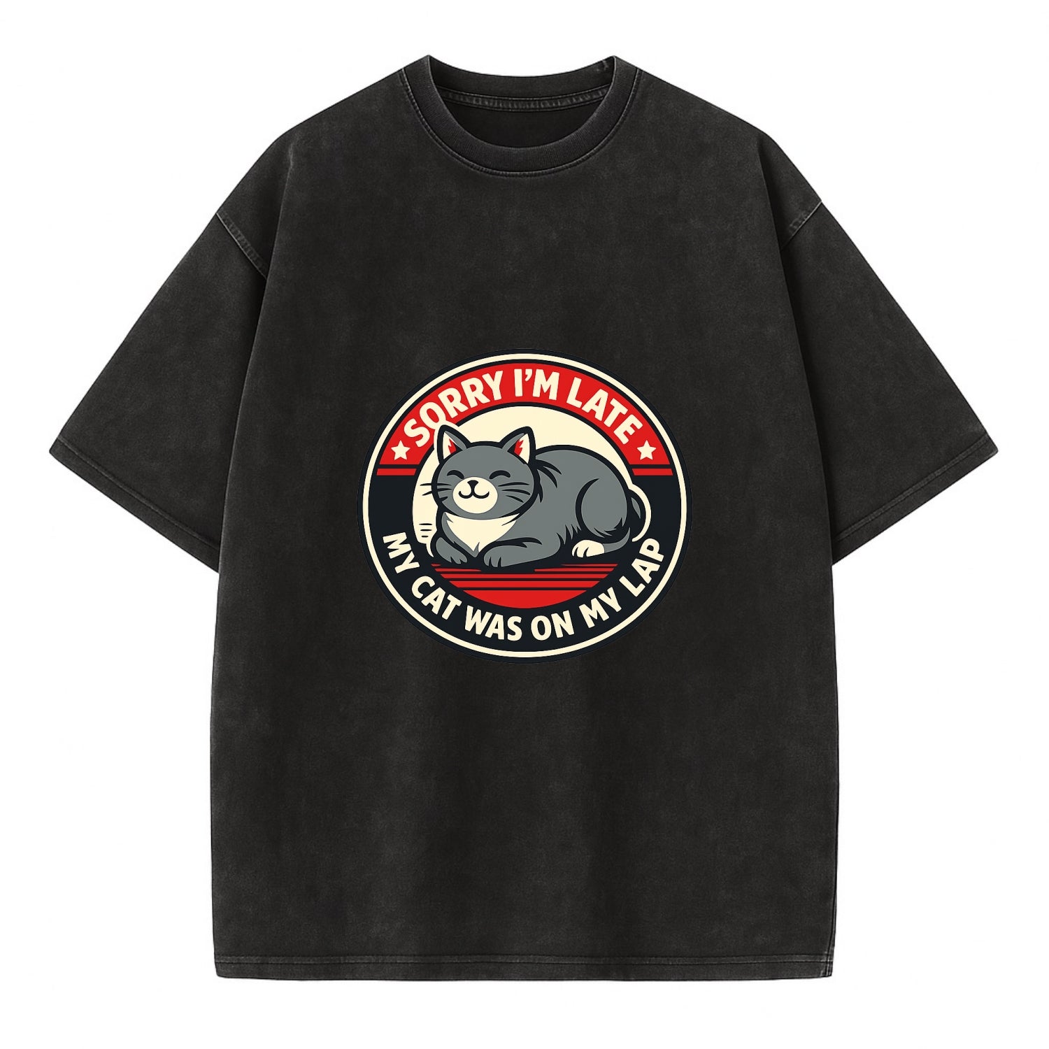 Charming Cat Loaf Excuse Emblem - Vintage T-shirt - Black