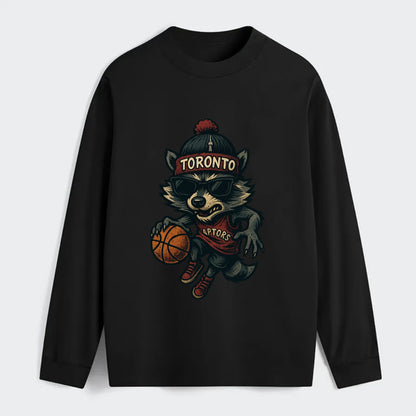 Toronto Raccoon wearing Raptors beanie with CN Tower patch and wayfarer - Classic Long Sleeve Shirt - Black