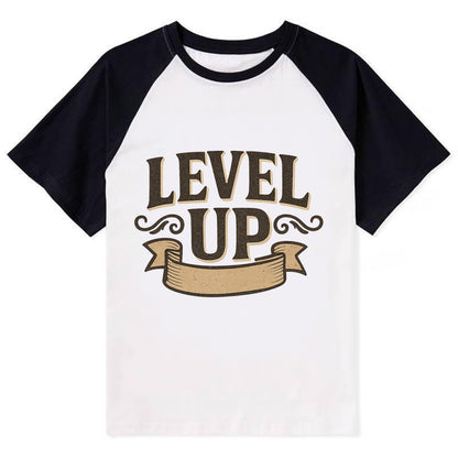 Bold typography design - "LEVEL UP" - improving, advancing, growing - Contrast Raglan T-shirt - Black