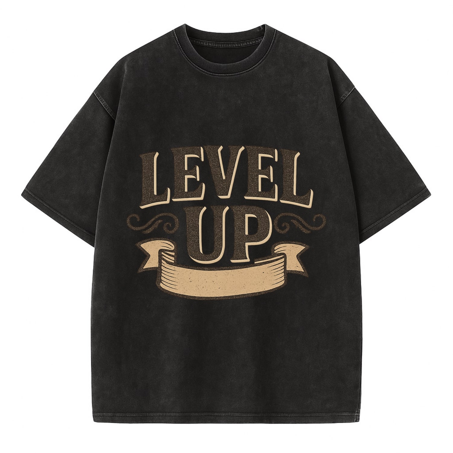 Bold typography design - "LEVEL UP" - improving, advancing, growing - Vintage T-shirt - Black