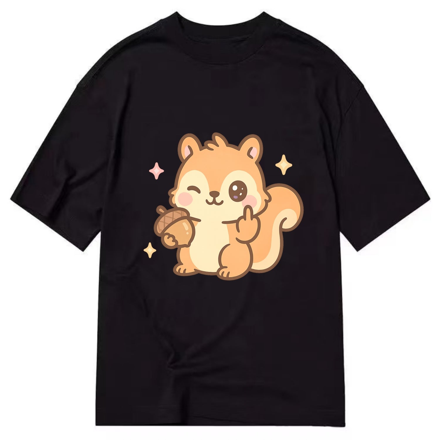 sweet squirrel holding acorn in one paw, flipping off with the other - Classic T-shirt - Black