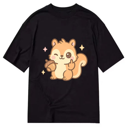 sweet squirrel holding acorn in one paw, flipping off with the other - Classic T-shirt - Black