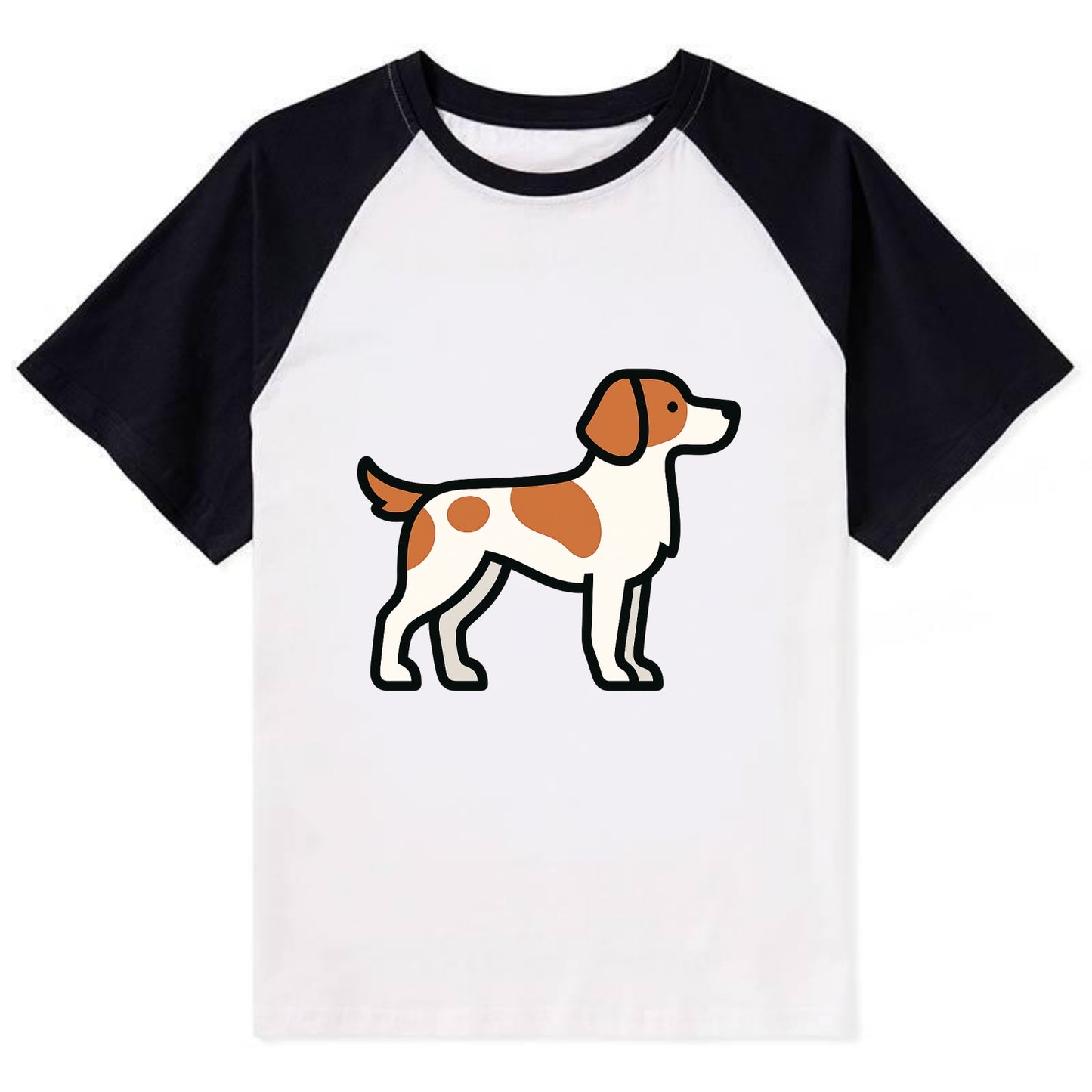 Brittany Spaniel - Orange and white flat side profile - Contrast Raglan T-shirt - Black