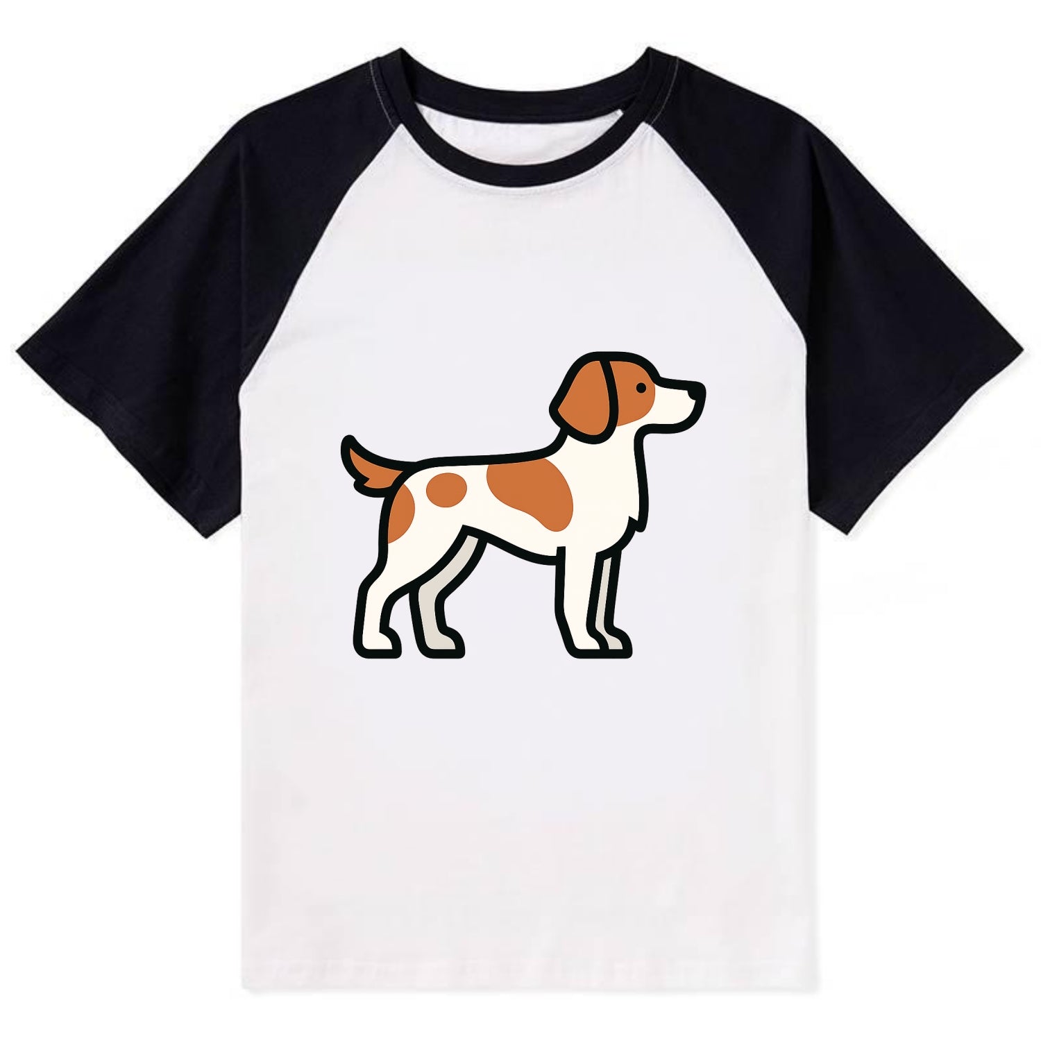Brittany Spaniel - Orange and white flat side profile - Contrast Raglan T-shirt - Black