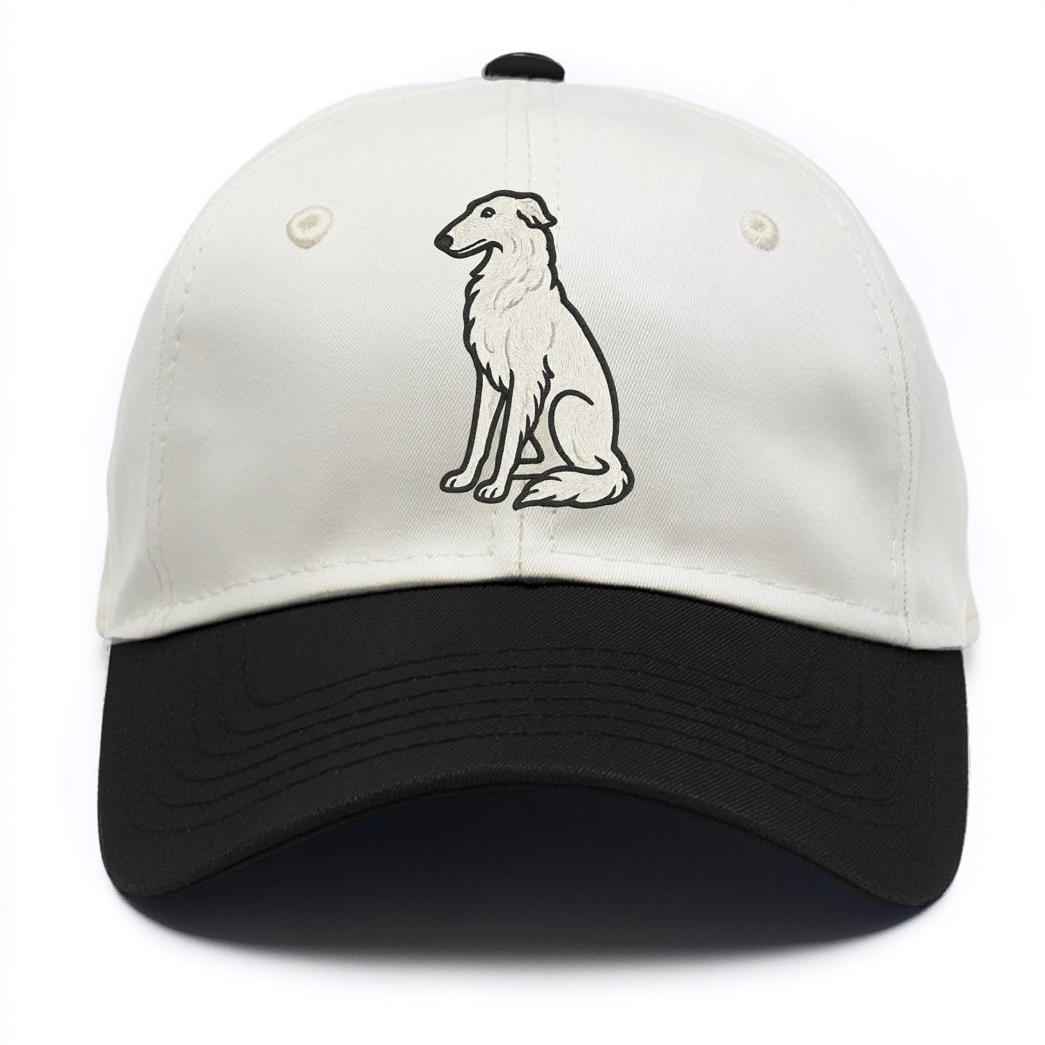 Borzoi - White embroidered sitting pose - Two Tone Cap - Black