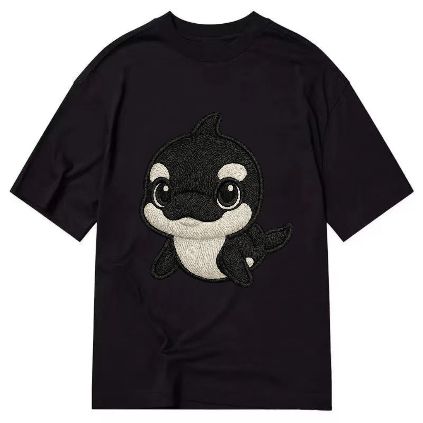 Baby Orca - black and white pattern, white eye patch, front-facing, curious and - Classic T-shirt - Black