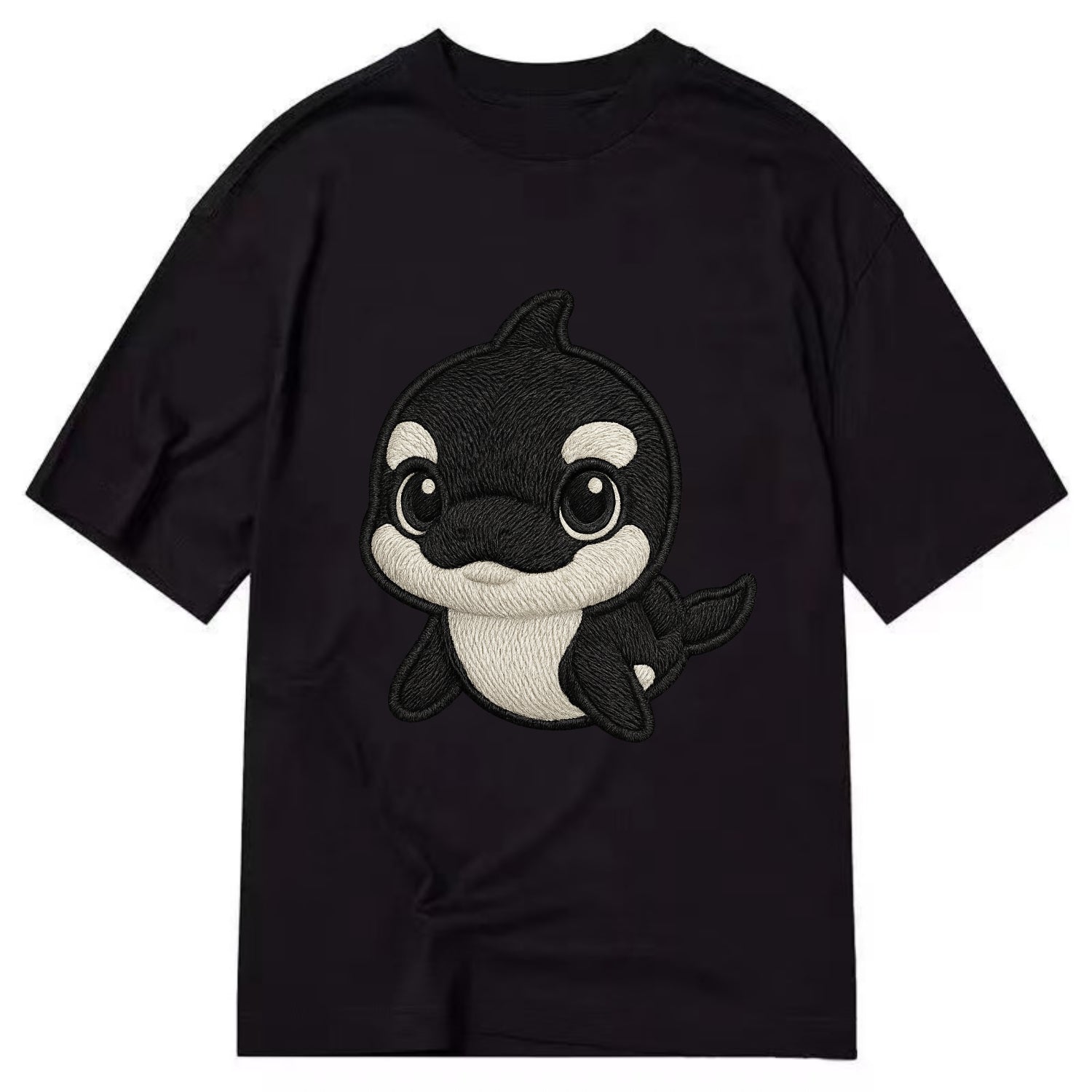 Baby Orca - black and white pattern, white eye patch, front-facing, curious and - Classic T-shirt - Black
