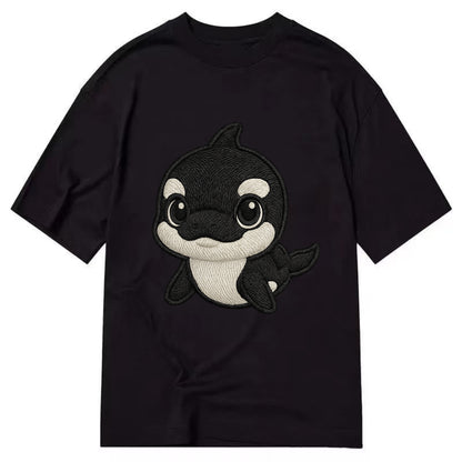 Baby Orca - black and white pattern, white eye patch, front-facing, curious and - Classic T-shirt - Black