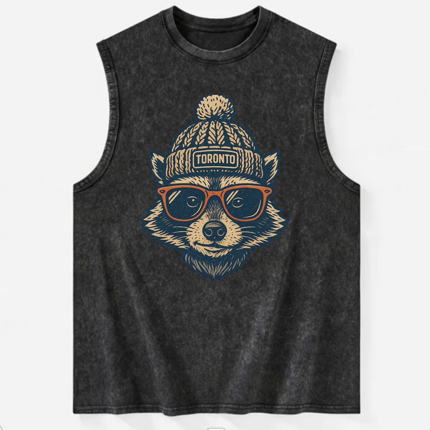 Toronto Raccoon wearing Toronto beanie w - Vintage Washed Tank - Black