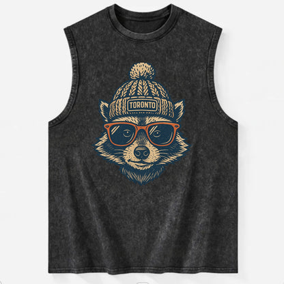 Toronto Raccoon wearing Toronto beanie w - Vintage Washed Tank - Black