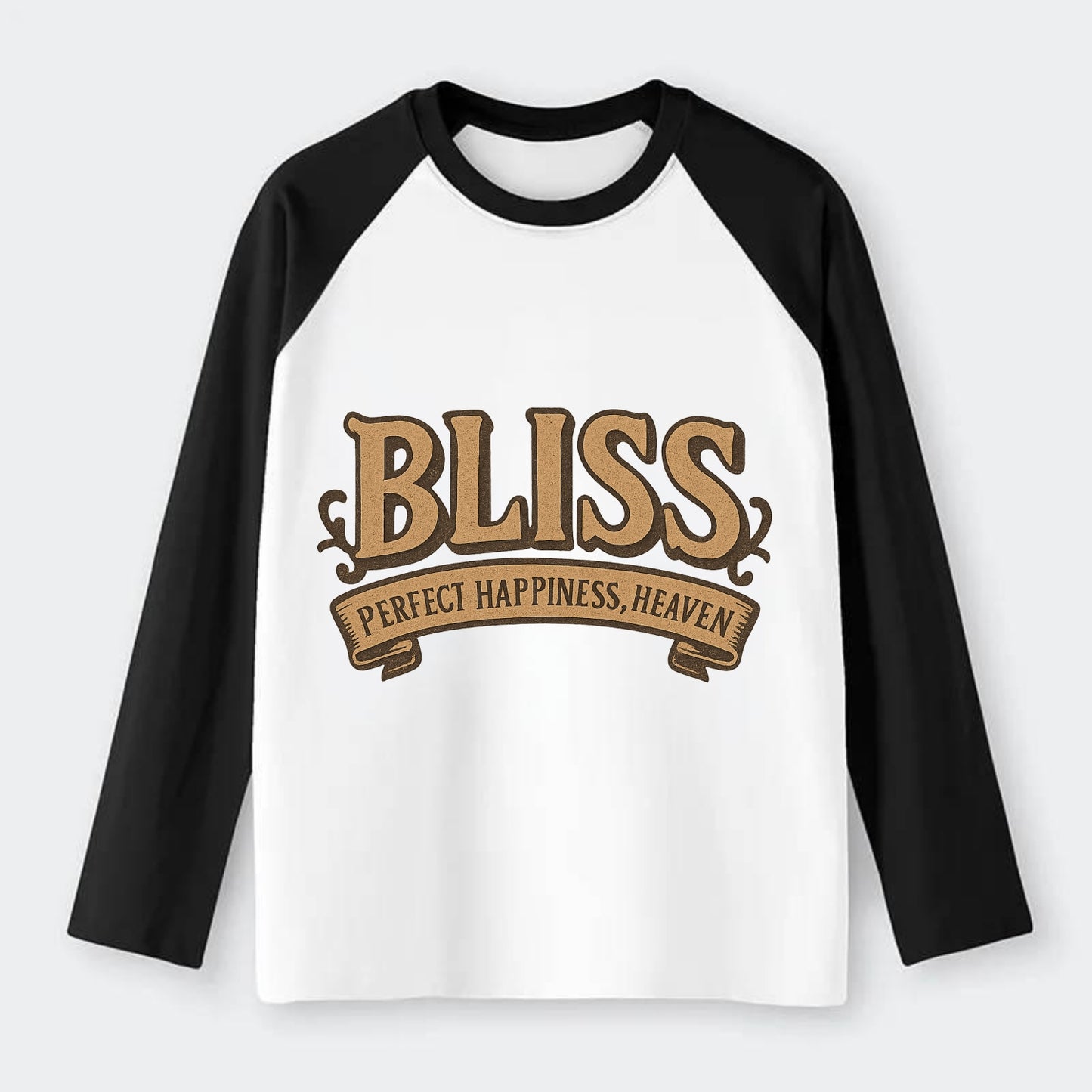 Bold typography design - "BLISS" - perfect happiness, heaven - Raglan Long Sleeve T-Shirt - Black