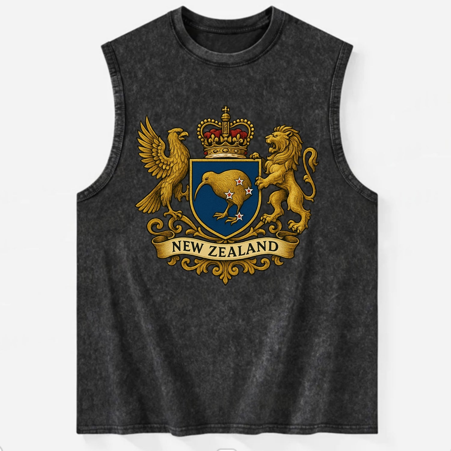 New Zealand Heritage Badge  - Vintage Washed Tank - Black