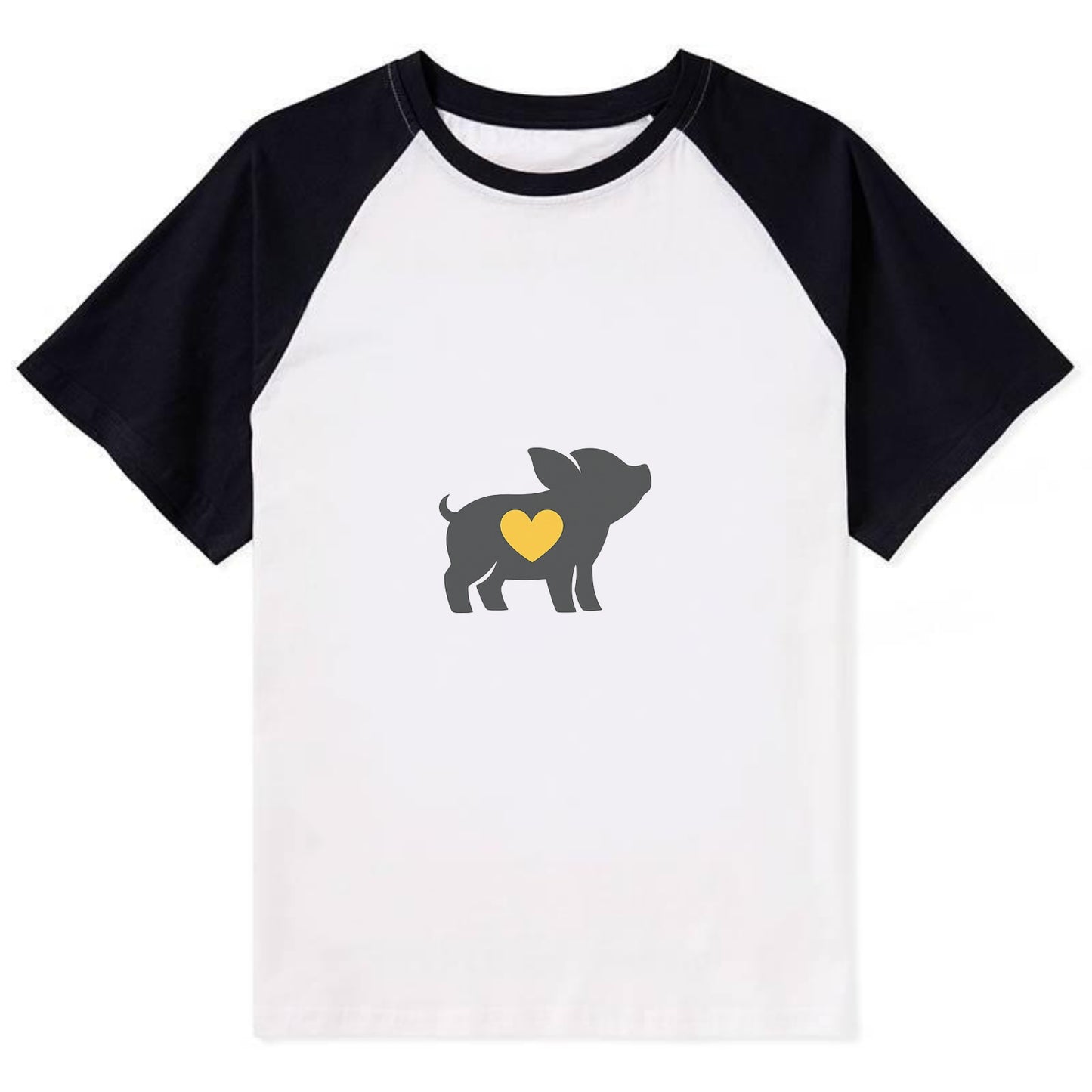 SMALL BUT BRAVE | Tiny piglet silhouette | Big heart within | Courage - Contrast Raglan T-shirt - Black