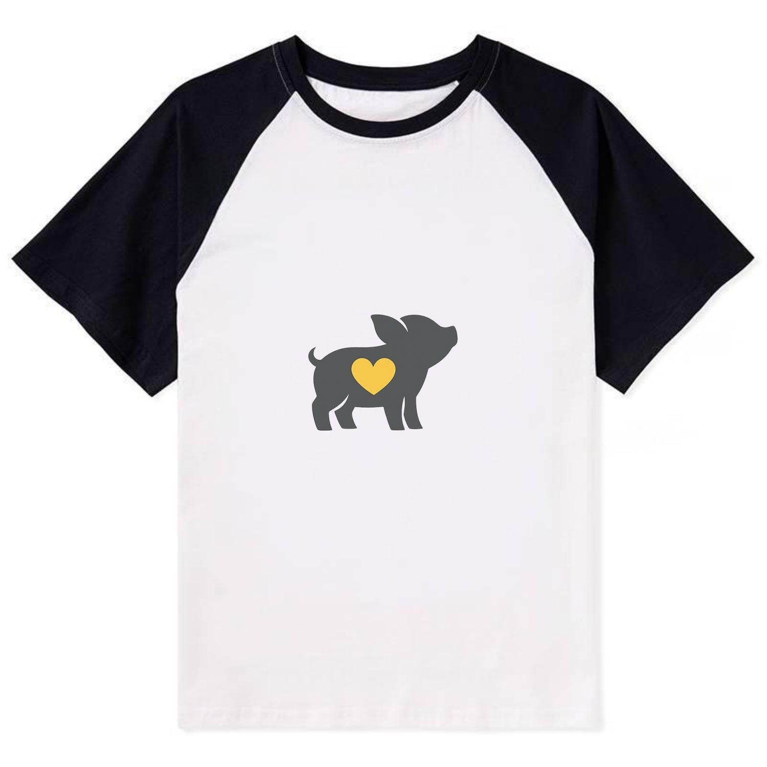 SMALL BUT BRAVE | Tiny piglet silhouette | Big heart within | Courage - Contrast Raglan T-shirt - Black