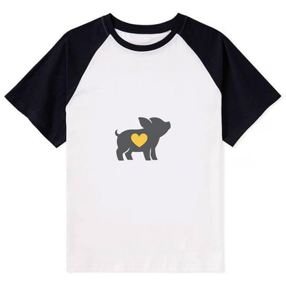 SMALL BUT BRAVE | Tiny piglet silhouette | Big heart within | Courage - Contrast Raglan T-shirt - Black