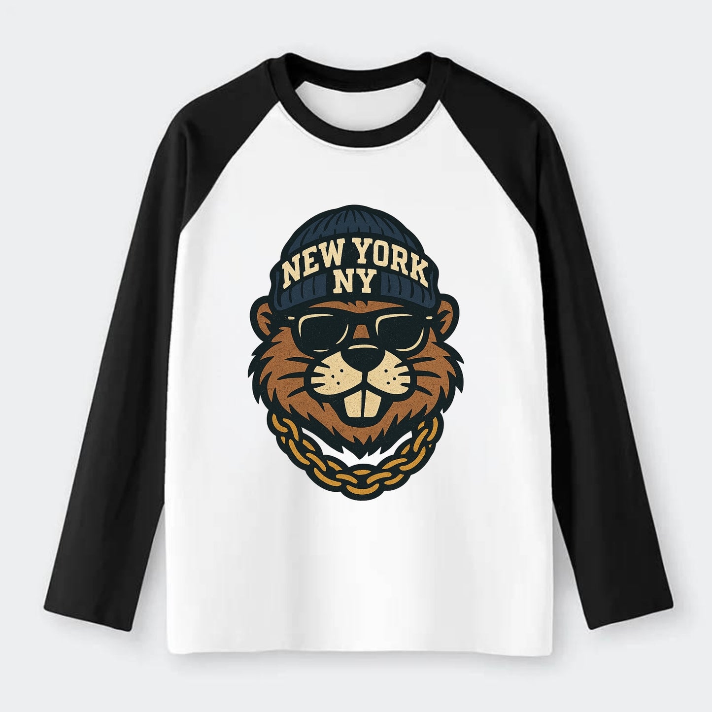 {"animal":"beaver","locationText":"NEW YORK","initials":"NY","beanieCol - Raglan Long Sleeve T-Shirt - Black