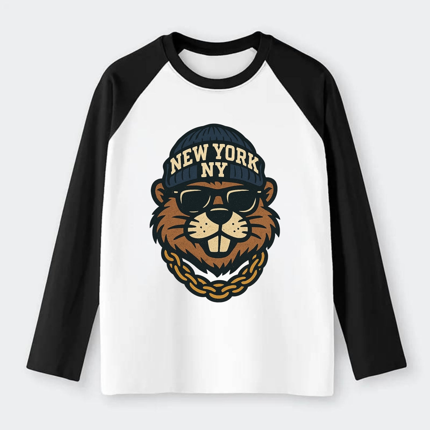 {"animal":"beaver","locationText":"NEW YORK","initials":"NY","beanieCol - Raglan Long Sleeve T-Shirt - Black