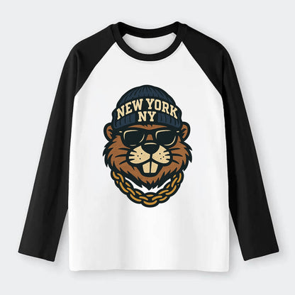 {"animal":"beaver","locationText":"NEW YORK","initials":"NY","beanieCol - Raglan Long Sleeve T-Shirt - Black