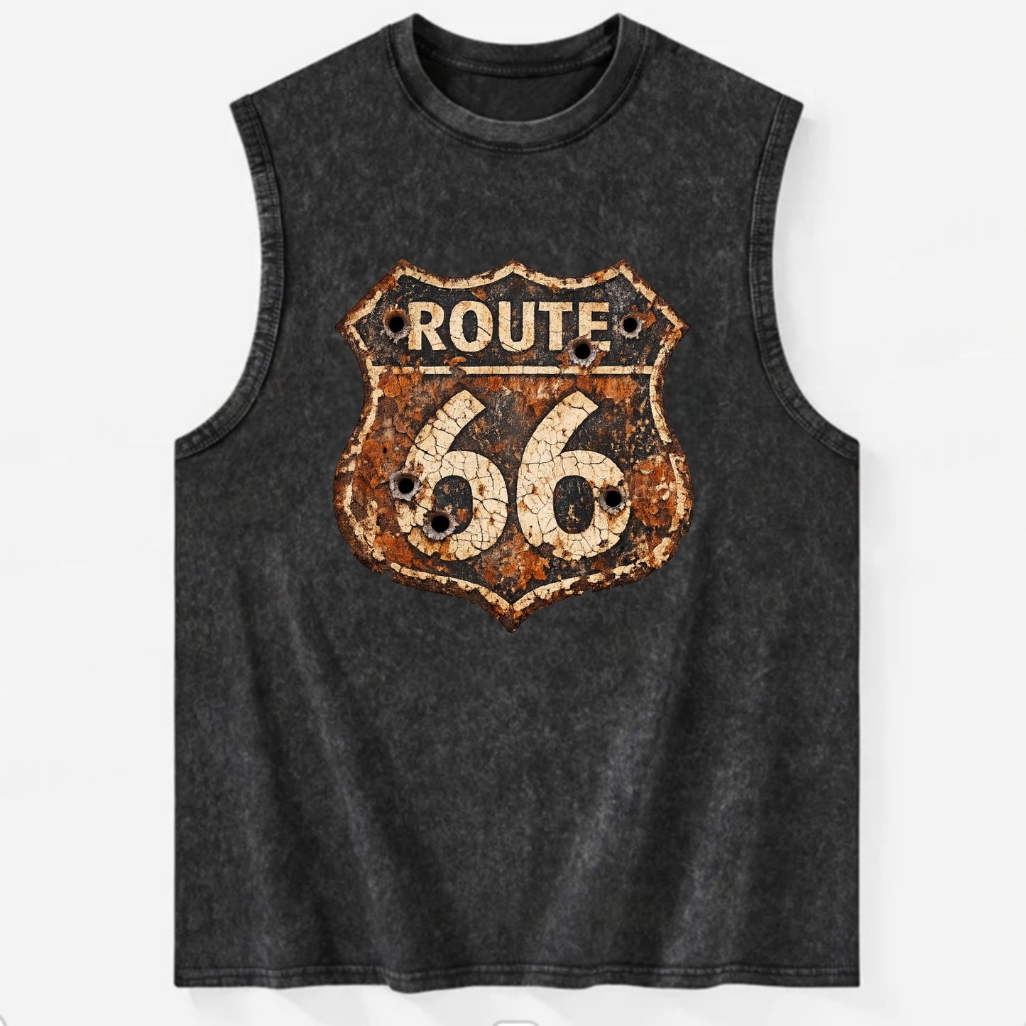 WEATHERED MARKER | Rust-aged Route 66 sign | Desert sun-bleached | Bullet - Vintage Washed Tank - Black