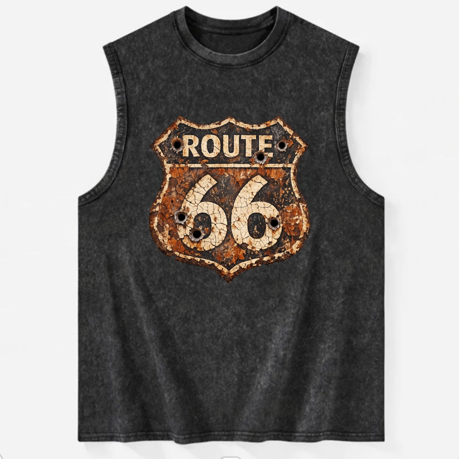 WEATHERED MARKER | Rust-aged Route 66 sign | Desert sun-bleached | Bullet - Vintage Washed Tank - Black