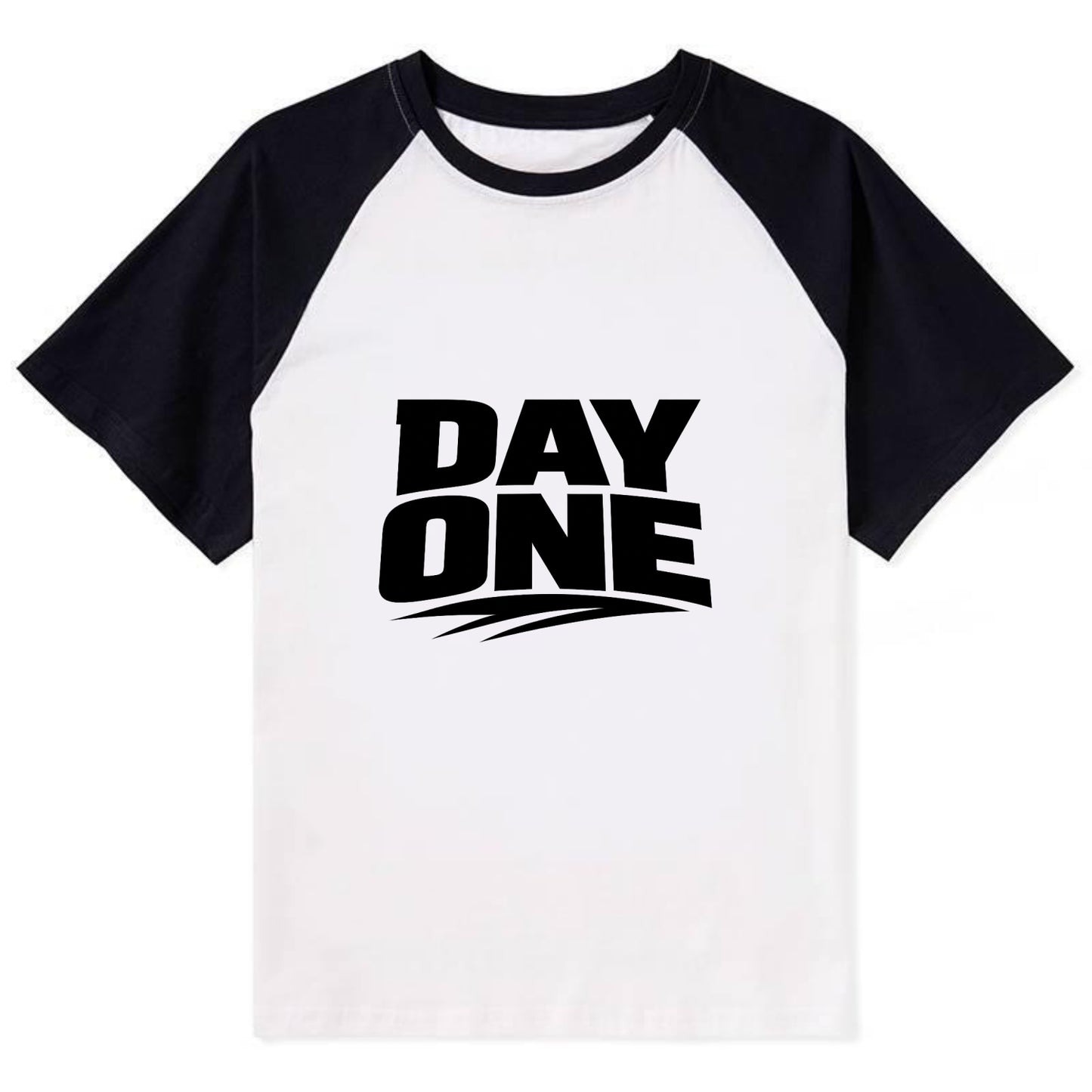 Bold typography design - "DAY ONE" - original friend, from the start - Contrast Raglan T-shirt - Black