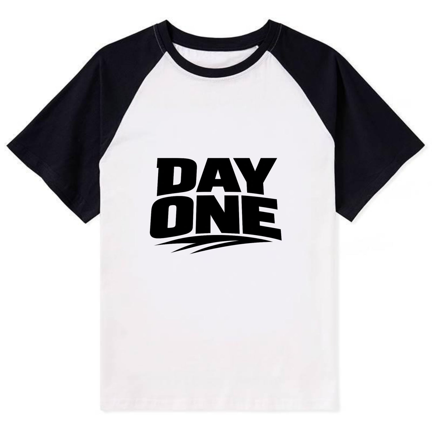 Bold typography design - "DAY ONE" - original friend, from the start - Contrast Raglan T-shirt - Black