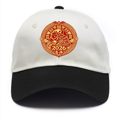 LUCKY HORSE MEDALLION | Circular medallion with horse profile | Intricate Chinese - Two Tone Cap - Black