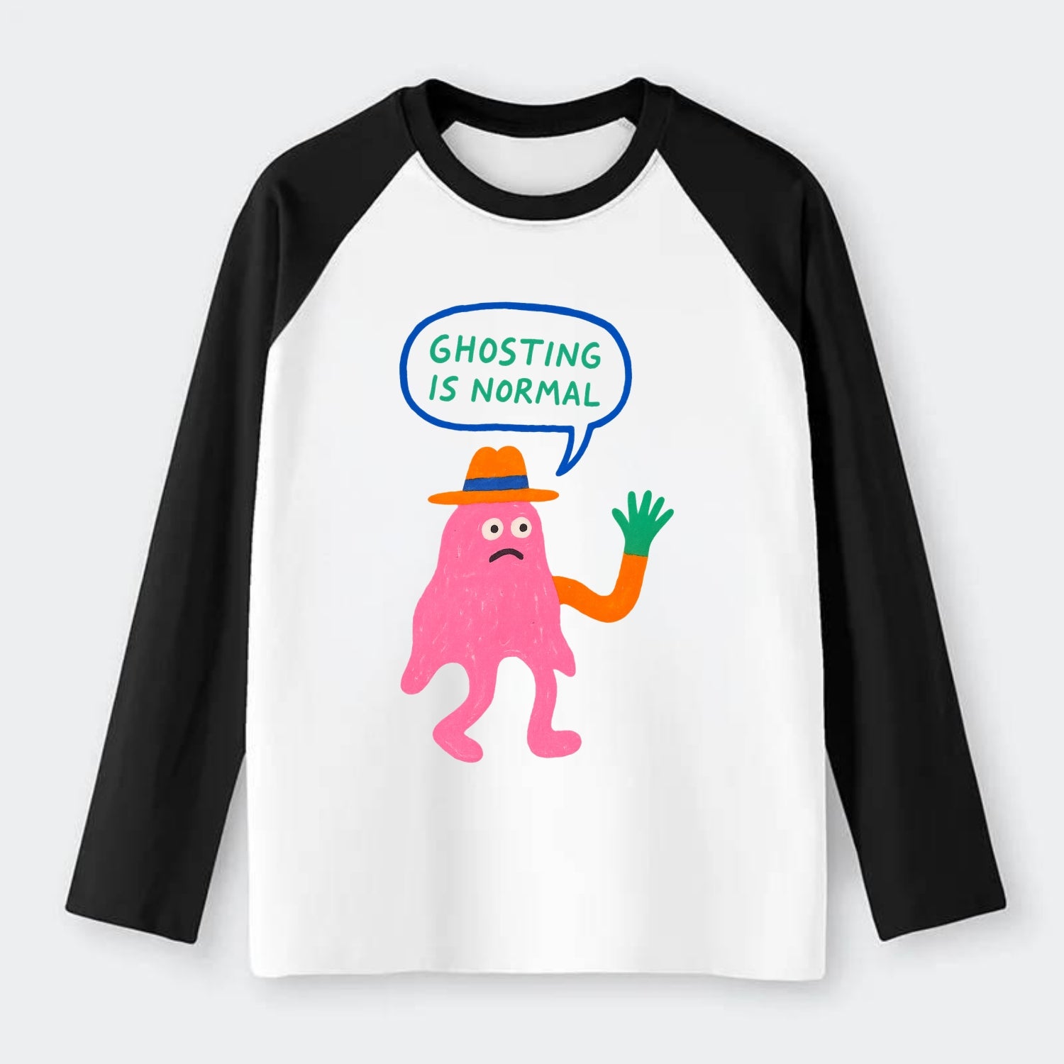 GHOSTING IS NORMAL | Transparent ghost texting - Raglan Long Sleeve T-Shirt - Black