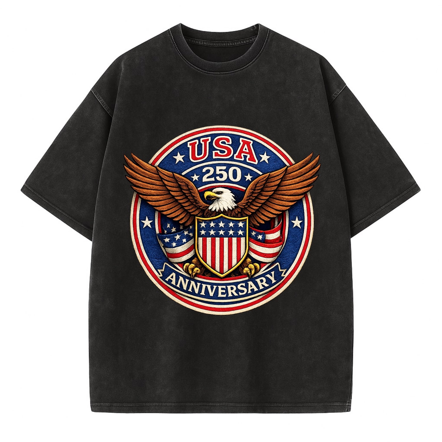 Usa 250 Anniversary Eagle Shield Emblem - Vintage T-shirt - Black