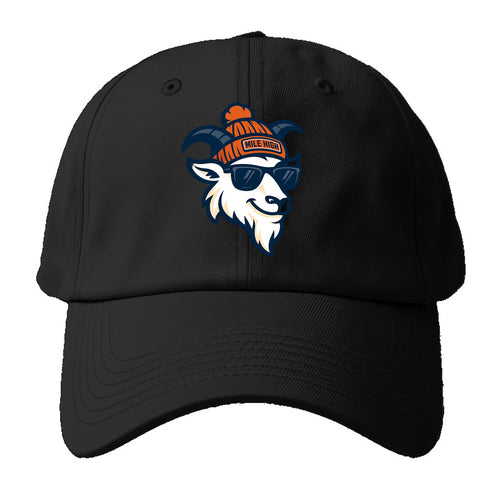 Denver Mountain Goat wearing Broncos beanie with Mile High patch and - Baseball Cap For Big Heads