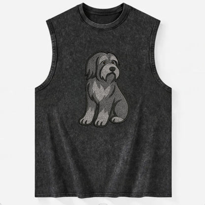 Bearded Collie - Gray shaggy coat embroidered pose - Vintage Washed Tank - Black