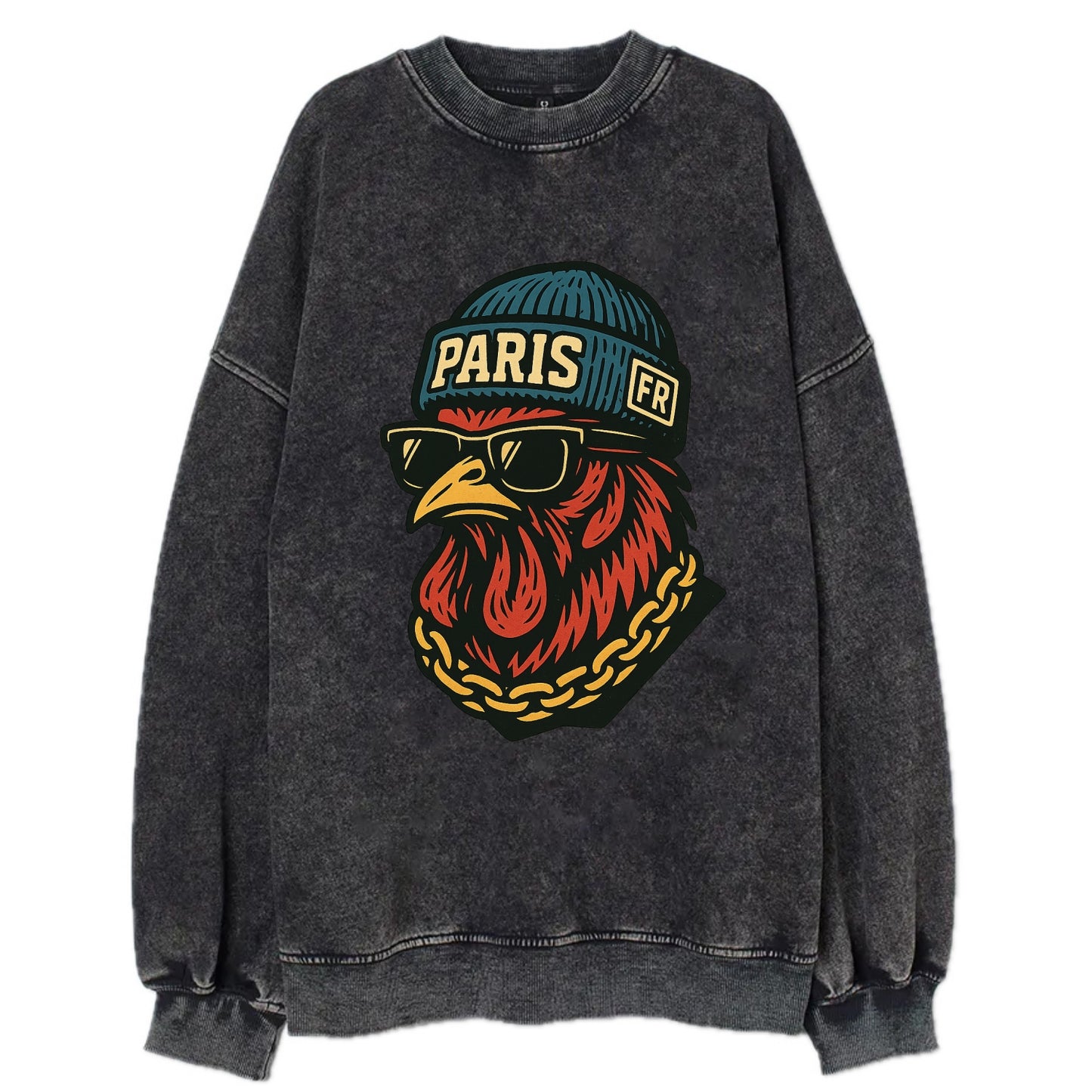 Paris Rooster - Vintage Sweatshirt - Black