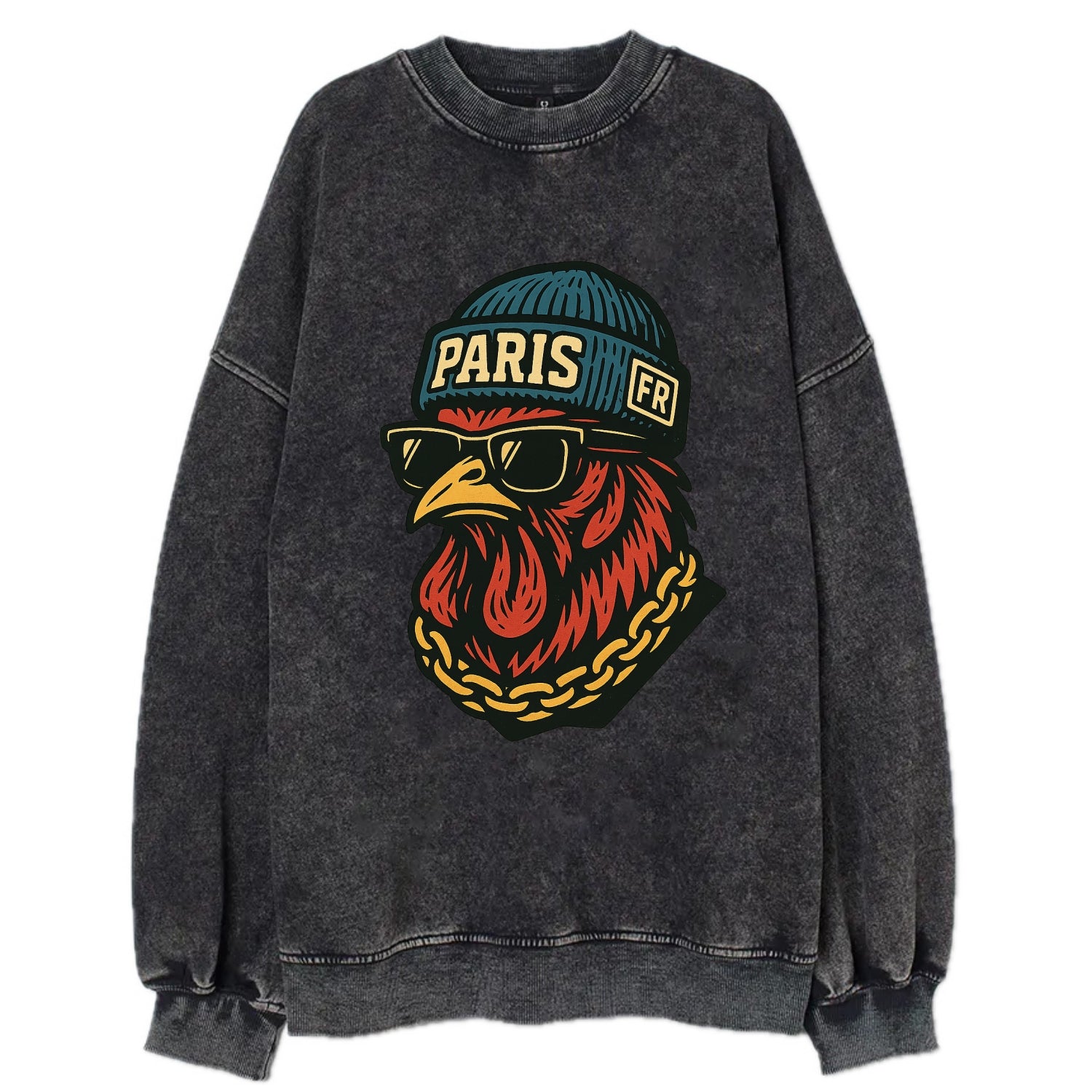 Paris Rooster - Vintage Sweatshirt - Black