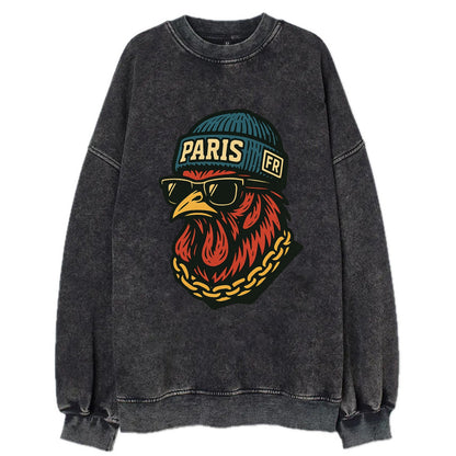 Paris Rooster - Vintage Sweatshirt - Black