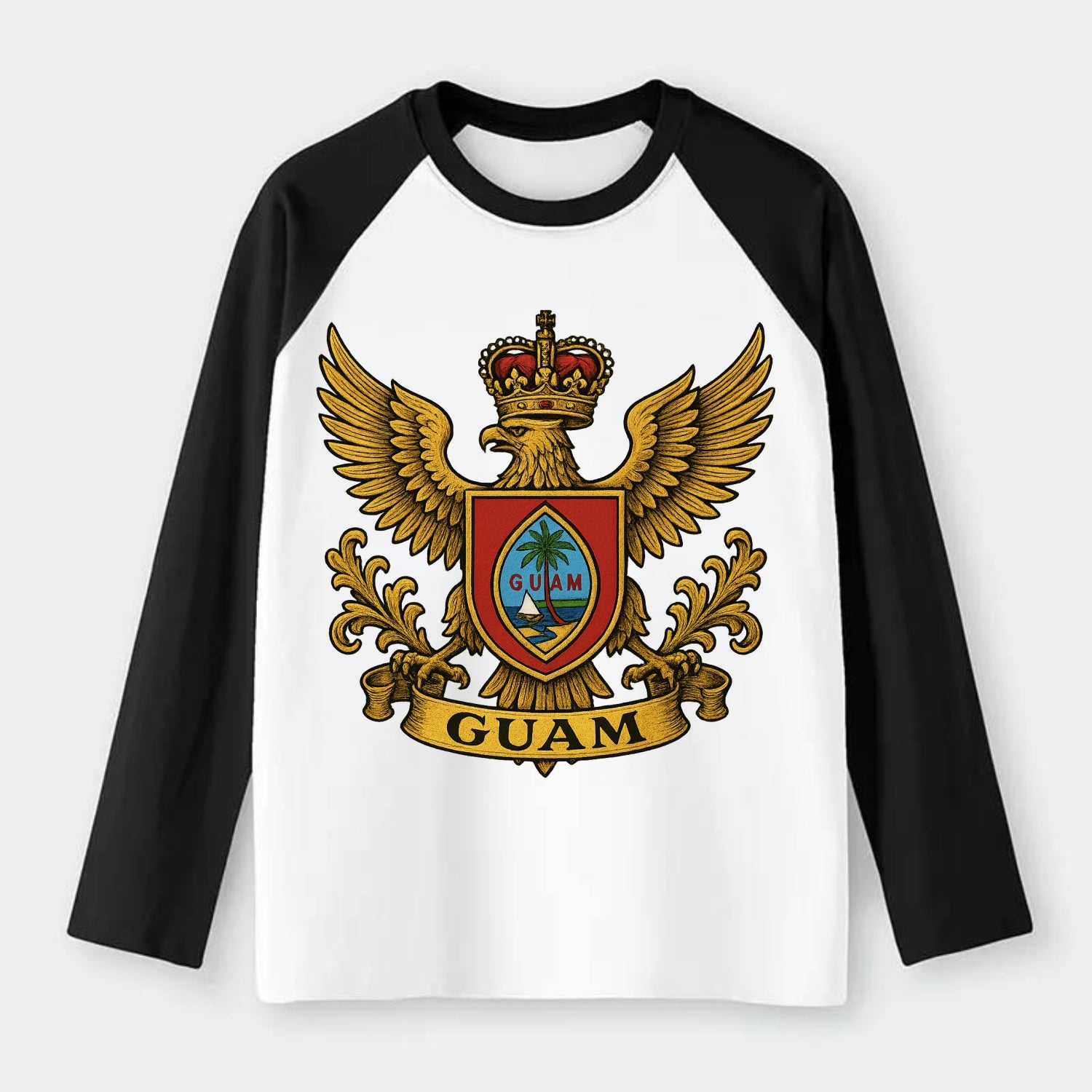 Guam Heritage Badge  - Raglan Long Sleeve T-Shirt - Black