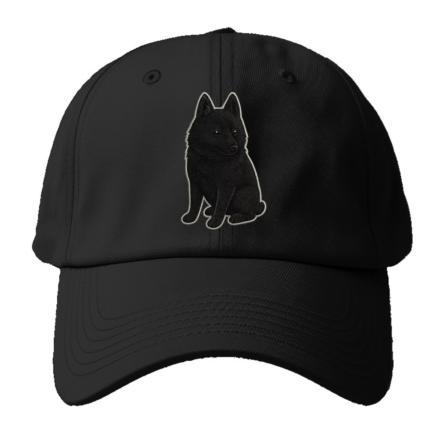 Schipperke - Solid black small embroidered sitting pose - Baseball Cap For Big Heads - Black
