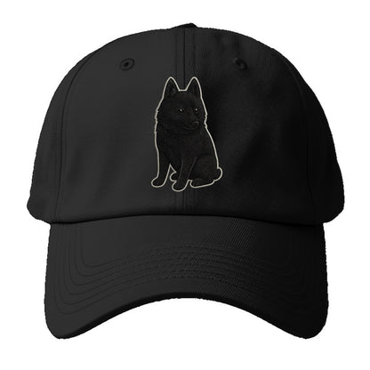 Schipperke - Solid black small embroidered sitting pose - Baseball Cap For Big Heads - Black