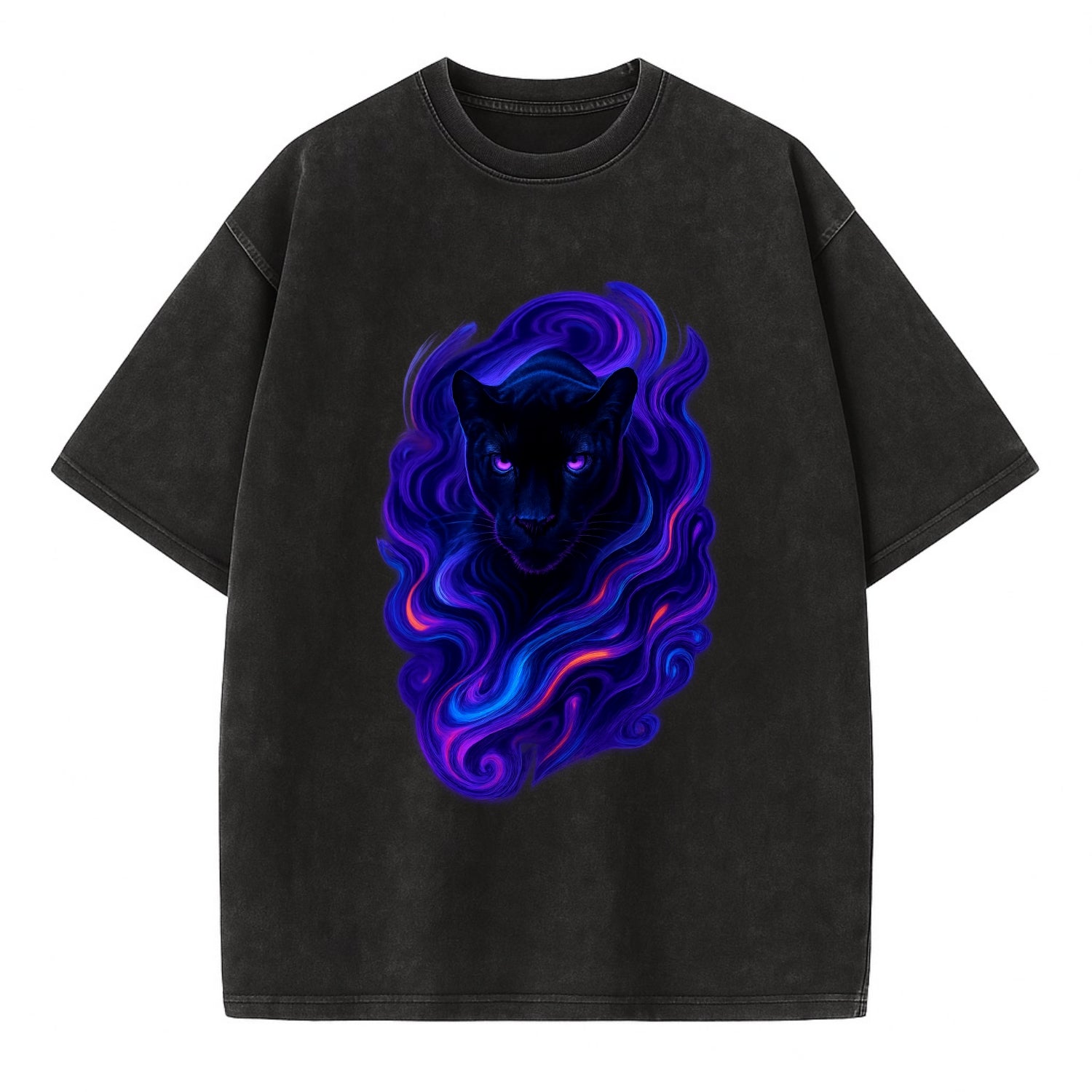 Sleek black panther emerging from swirls of deep purple and electric blue, - Vintage T-shirt - Black