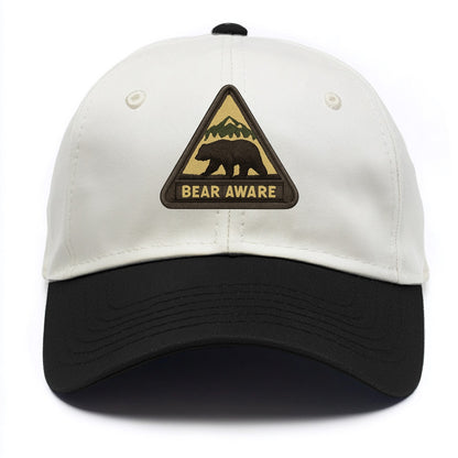 BEAR AWARE - bear silhouette warning in brown and yellow , wilderness safety - Two Tone Cap - Black