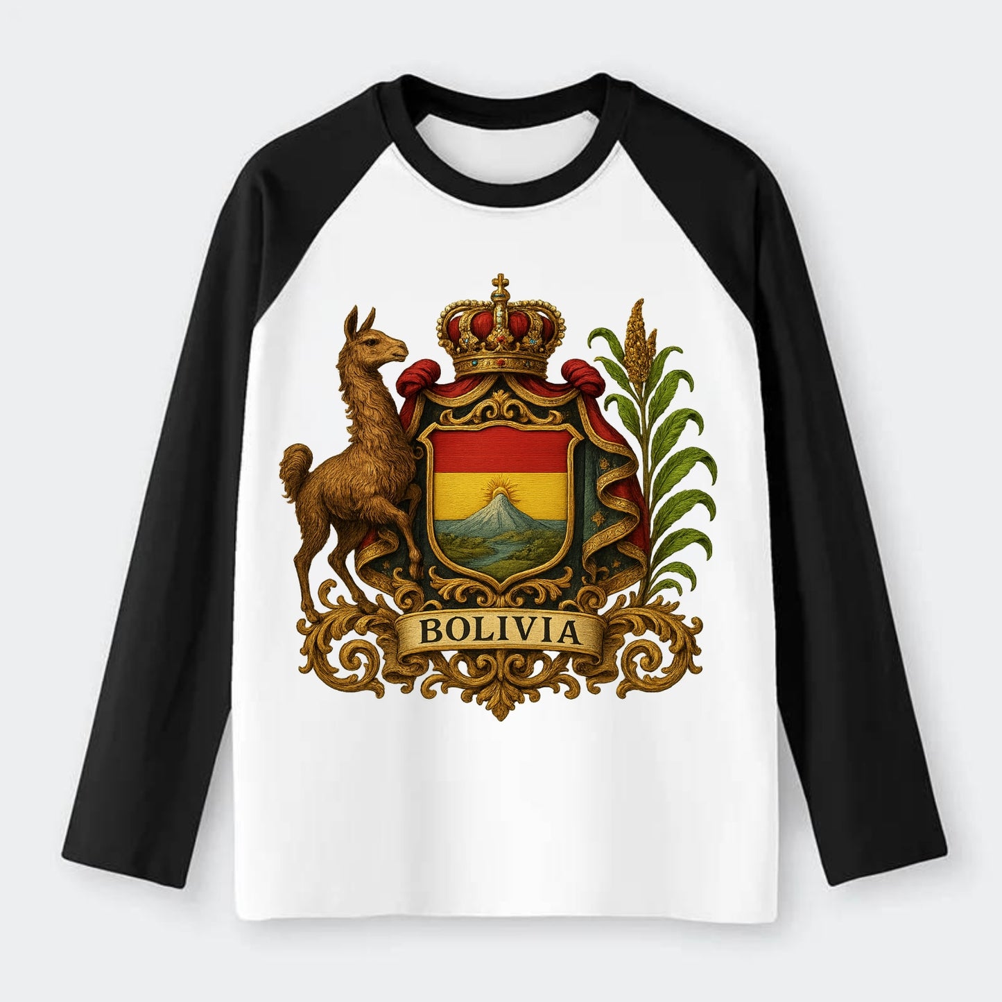 Bolivia Royal Logo  - Raglan Long Sleeve T-Shirt - Black