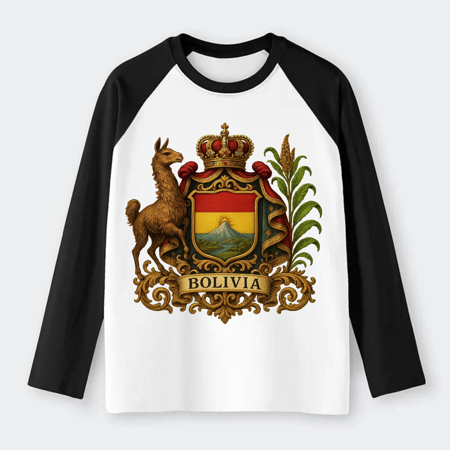 Bolivia Royal Logo  - Raglan Long Sleeve T-Shirt - Black