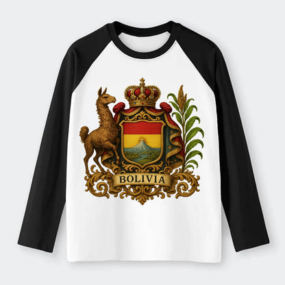 Bolivia Royal Logo  - Raglan Long Sleeve T-Shirt - Black