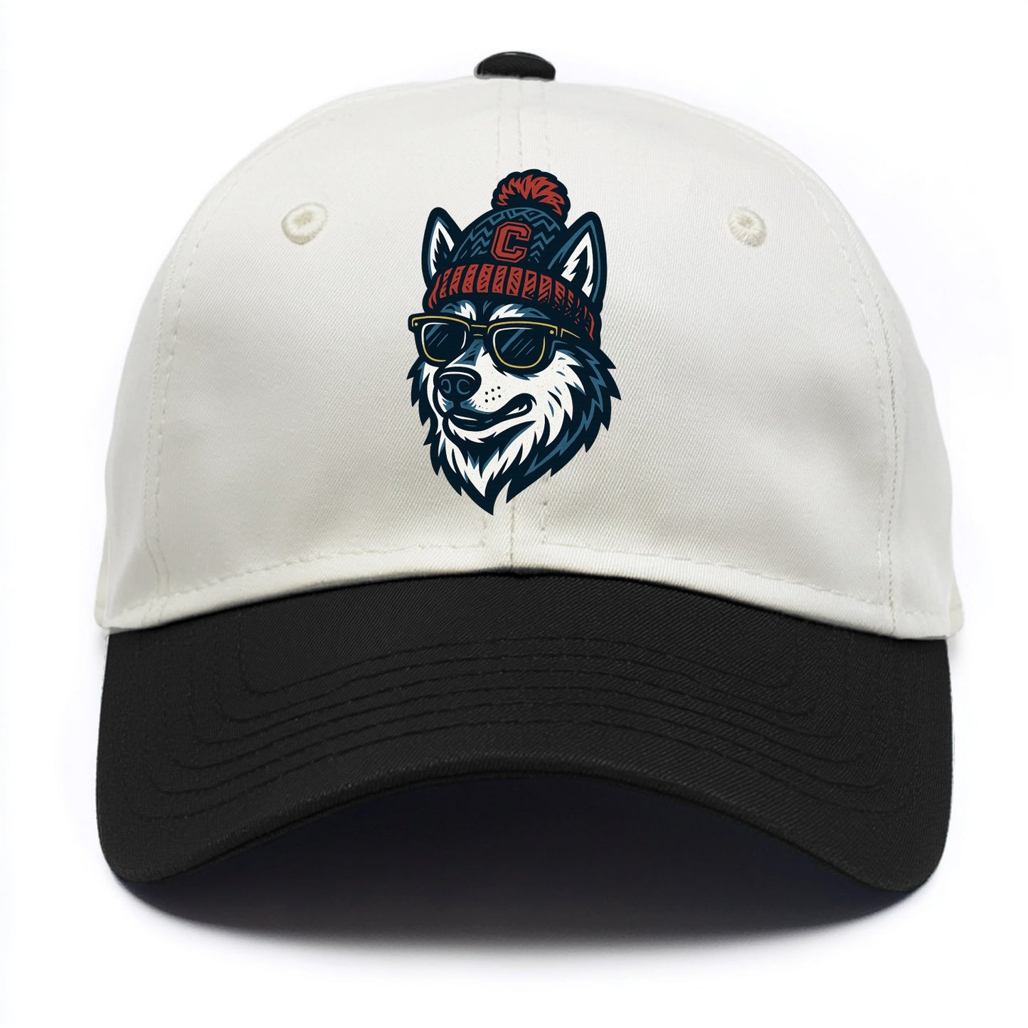 Storrs Husky wearing UConn beanie with C patch - Two Tone Cap - Black