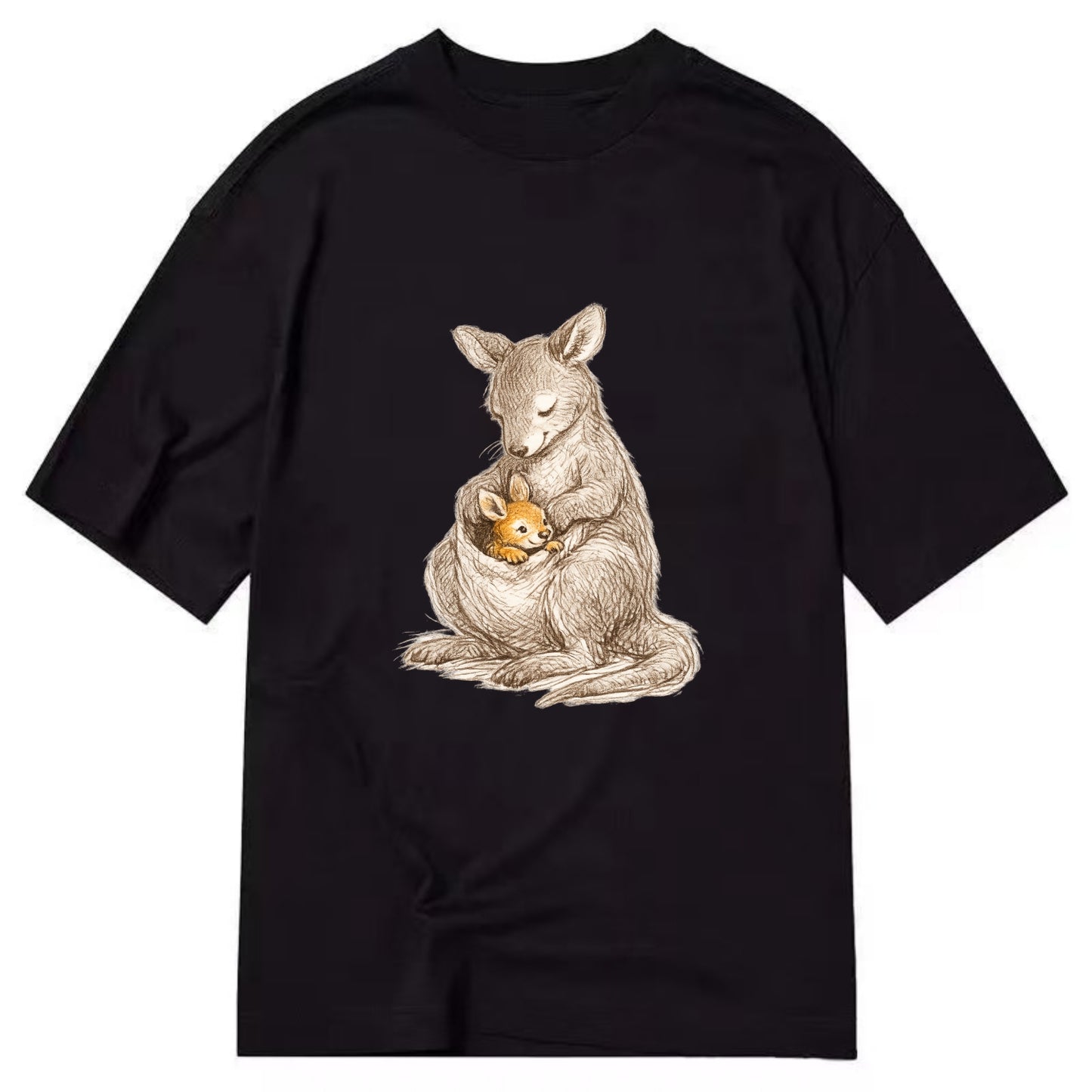 MOTHER'S POUCH | Kangaroo maternal embrace | Joey safe inside | Protective love | - Classic T-shirt - Black