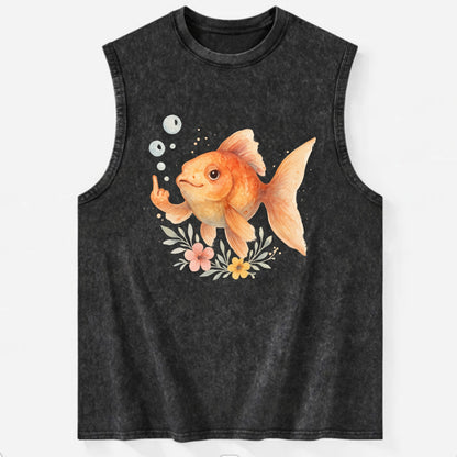 chubby goldfish blowing bubbles, one fin extended like middle finger - Vintage Washed Tank - Black